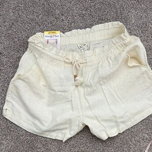 Hang Ten Women's Cream High-Waist Drawstring Linen Shorts